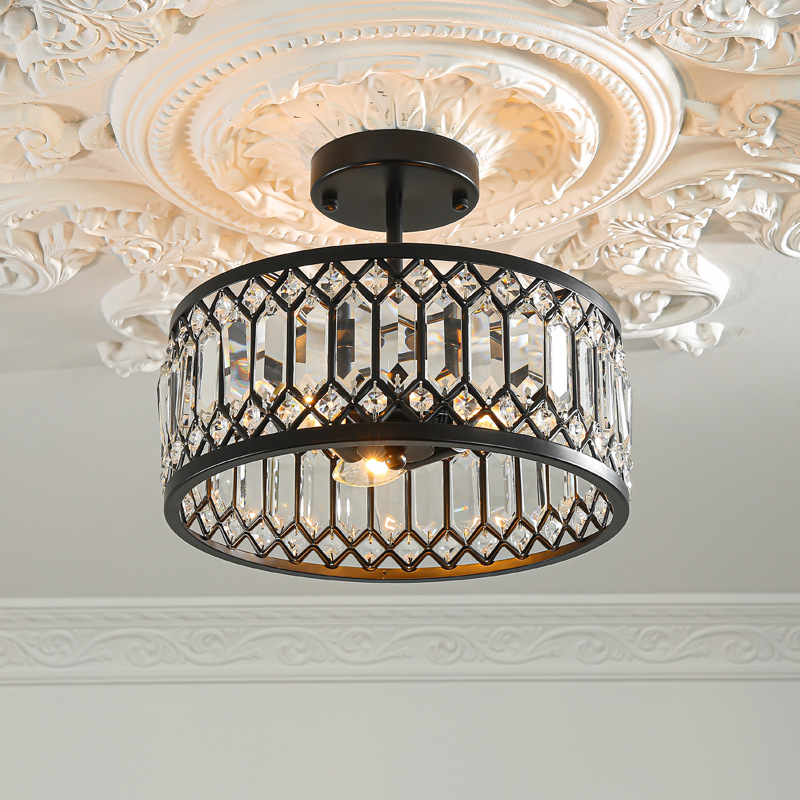跨镜水晶吸顶灯黑色吊灯半嵌入式吊灯圆形亚马逊走廊厨房入口卧室