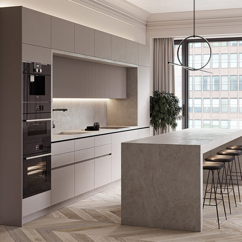 开放式一字型厨房装修岛台橱柜现代极简岩板厨柜全屋家具定 制