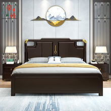 新中式实木床1米8双人大床现代简约主卧室1米5中国风高箱储物床