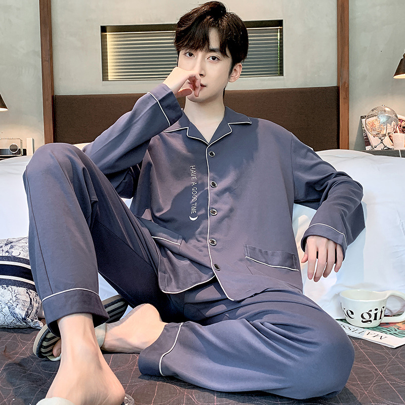 High-End Pajamas Men's Double-Sided Cotton Long-Sleeved Cardigan Loose plus Size Suit Spring and Autumn Winter Home Wear Men Can Wear outside