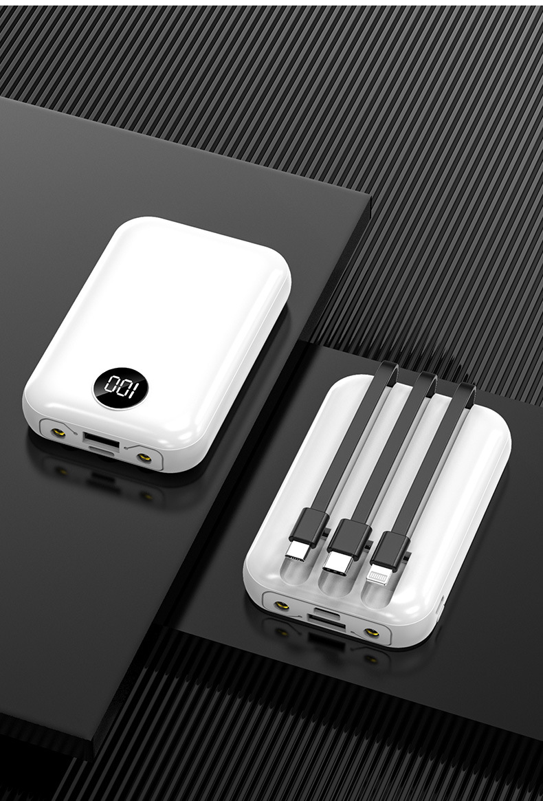 新款小巧迷你自带三线充电宝20000毫安圆屏数显移动电源定制logo-阿里