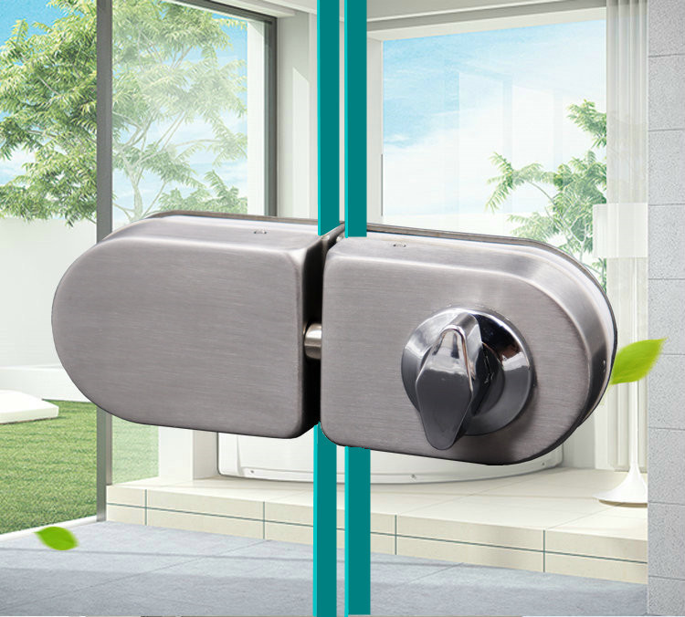 批发钢化玻璃门锁商铺推拉门锁免开孔u型锁单门双门无框玻璃地锁