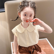 娃娃领短袖衬衫女童夏季T恤儿童女孩娃娃衫上衣宝宝夏装套装纯棉