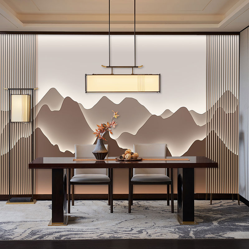 3d立体办公室墙纸新中式竖条木格栅墙布茶室会所养生馆背景墙壁纸