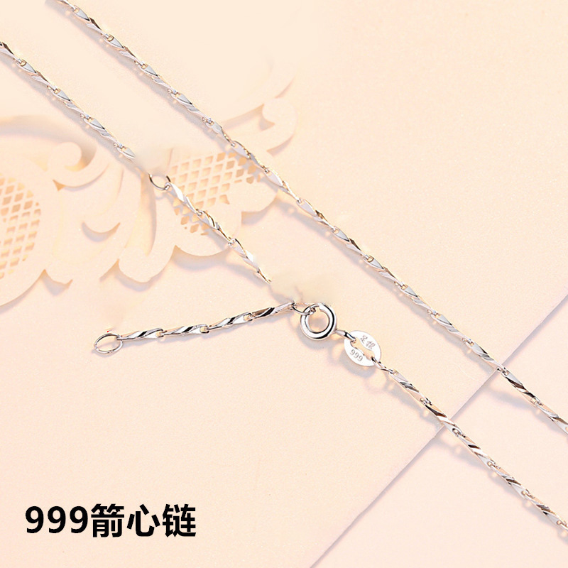 S999 Pure Silver/Sterling Silver Necklace Female Starry Arrow Heart Melon Seeds Pure Necklace Flash Diamond Ingot Laminate Necklace Factory Wholesale