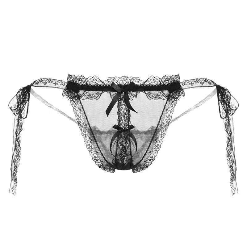 Sexy Lacing Open T-Back T-Shaped Panties Women's Underwear Transparent Low Waist Large Size Sexy Lace Edge Strap Underwear