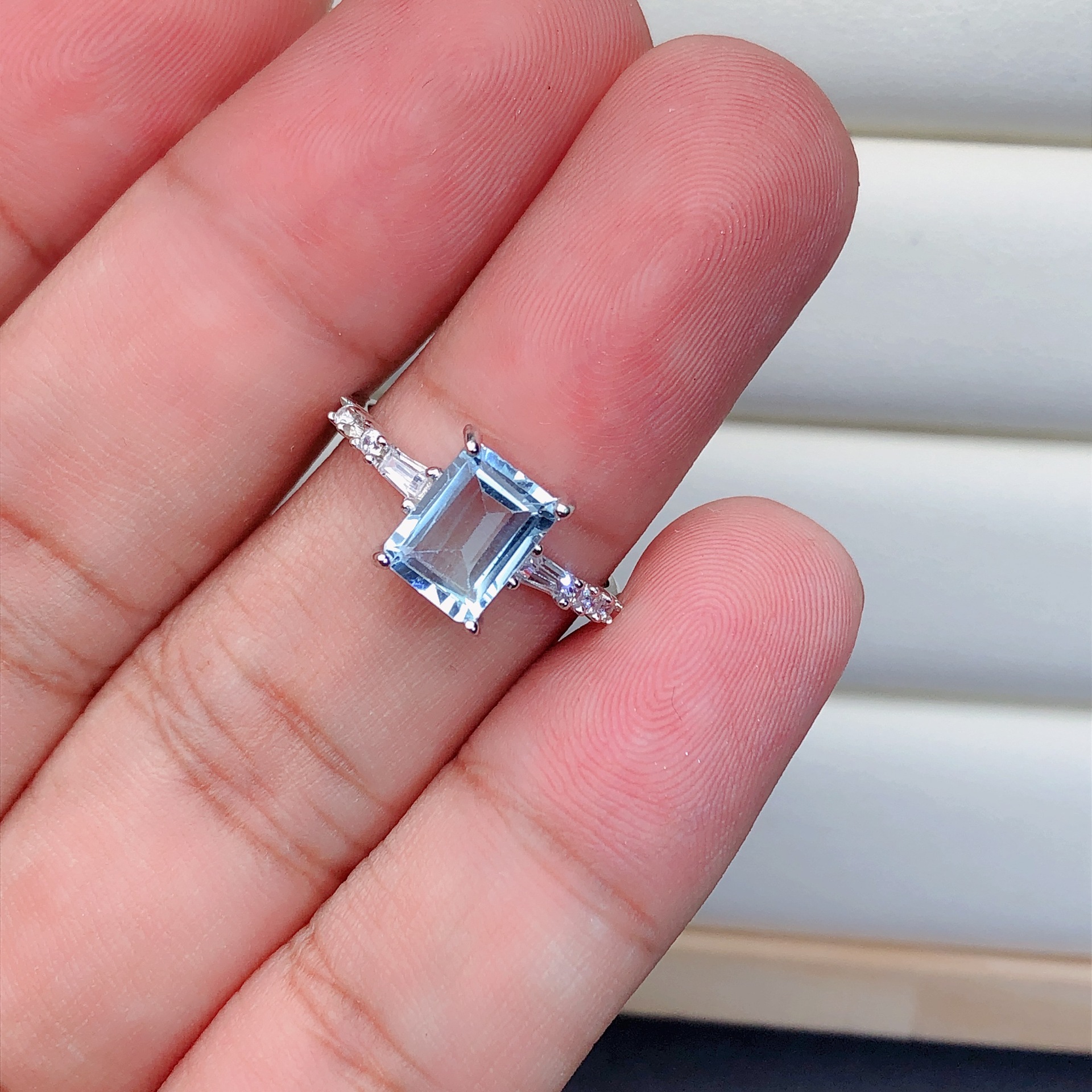 天然托帕石戒指s925银银色经典简约活口戒指优雅时尚方形6*8mm
