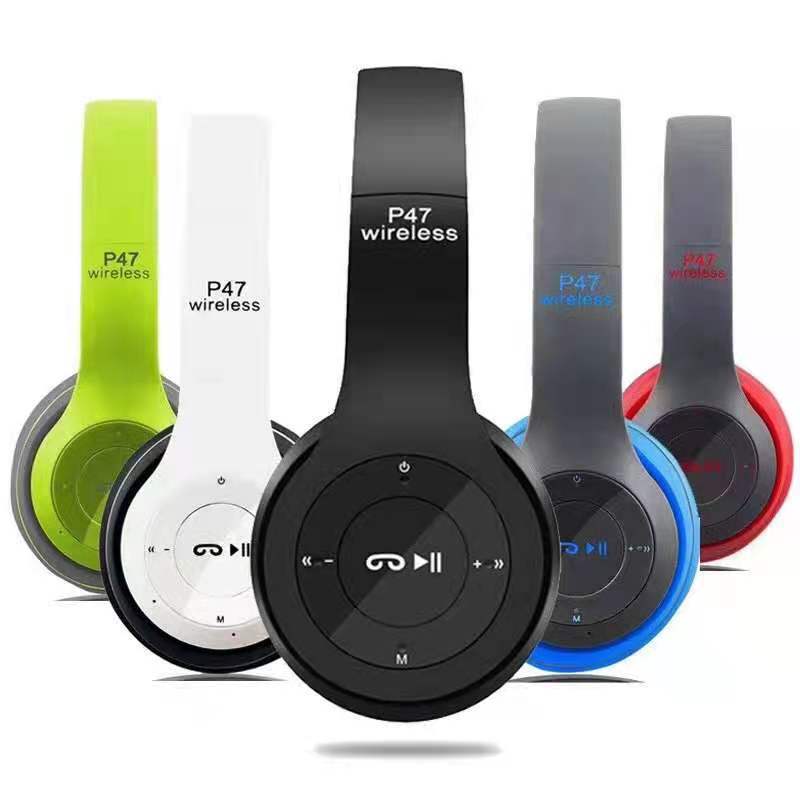 跨境爆款p47头戴式蓝牙耳机无线运动立体声重低音折叠可插卡游戏