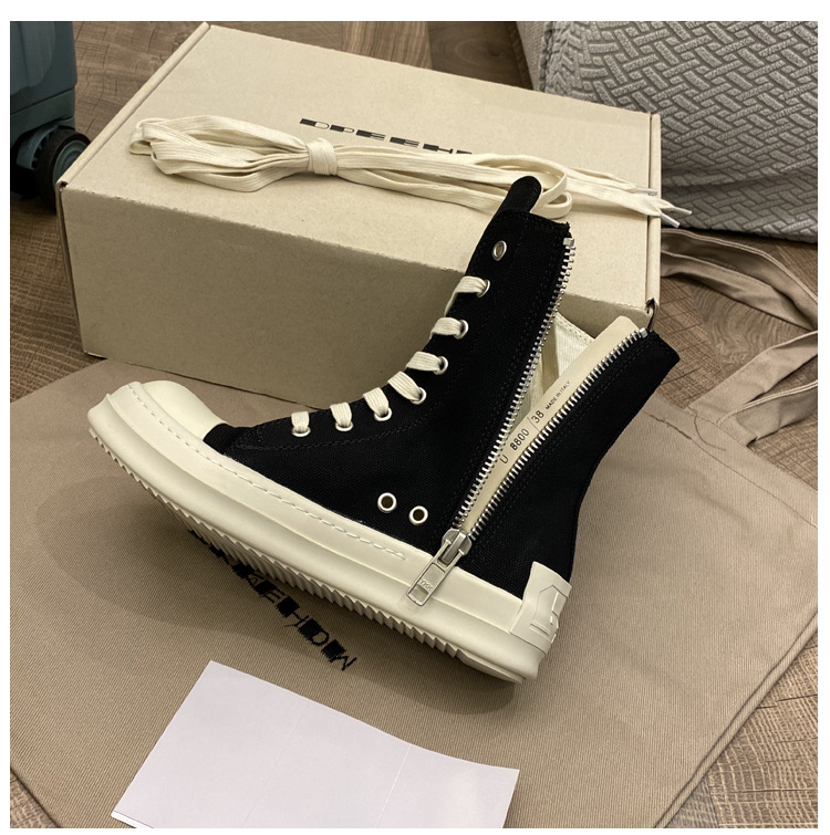 ro帆布鞋高帮鞋黑色后跟橡胶贴片dk标厚底系带奶香底暗黑风情侣鞋