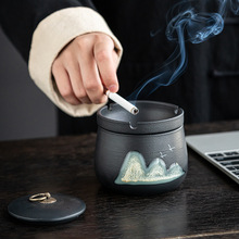 有带盖子烟缸中式防飞灰高端轻奢烟灰缸创意家用办公室个性陶瓷客