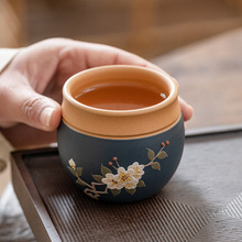 紫砂茶杯 原矿紫砂品茗杯 柴泥品茗杯主人杯紫砂杯紫砂杯 手绘