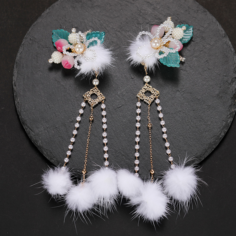 新款古风发夹饰品手工流苏超仙发夹汉服发饰古装国风女侧边夹绒球