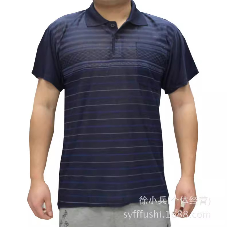中老年男装翻领T恤批发 大码丝光棉休闲打底衫 地摊跑江湖服装厂