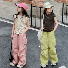 女童夏季套装2024新款儿童无袖t恤中大童时髦百搭工装裤两件套潮