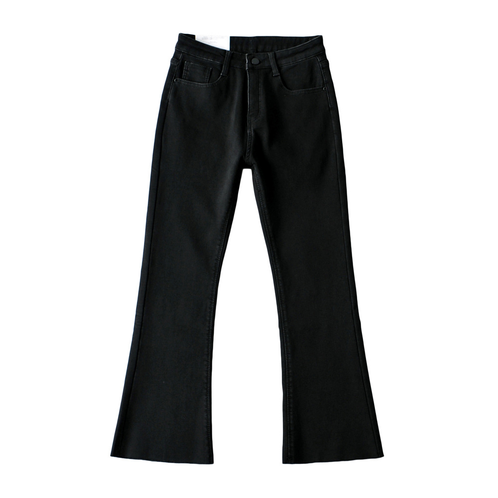 韩版2021秋冬新款时尚高腰黑色微喇叭牛仔裤女九分休裤女实拍批发