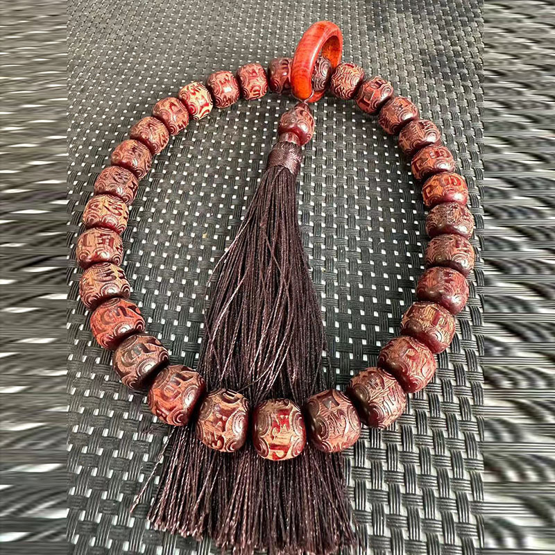 非洲紫檀六字真言手持汽车挂件文玩佛珠盘玩手串红木念珠首饰批发