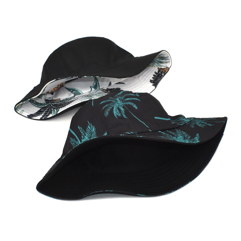 Summer New Coconut Pattern Hat Female Outdoor Travel Travel Sun Hat Male Leisure Bucket Hat Reversible Tide