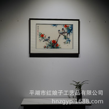 颜伯龙花鸟图大师作品纯手工苏绣刺绣书房餐厅客厅装饰画成品带框