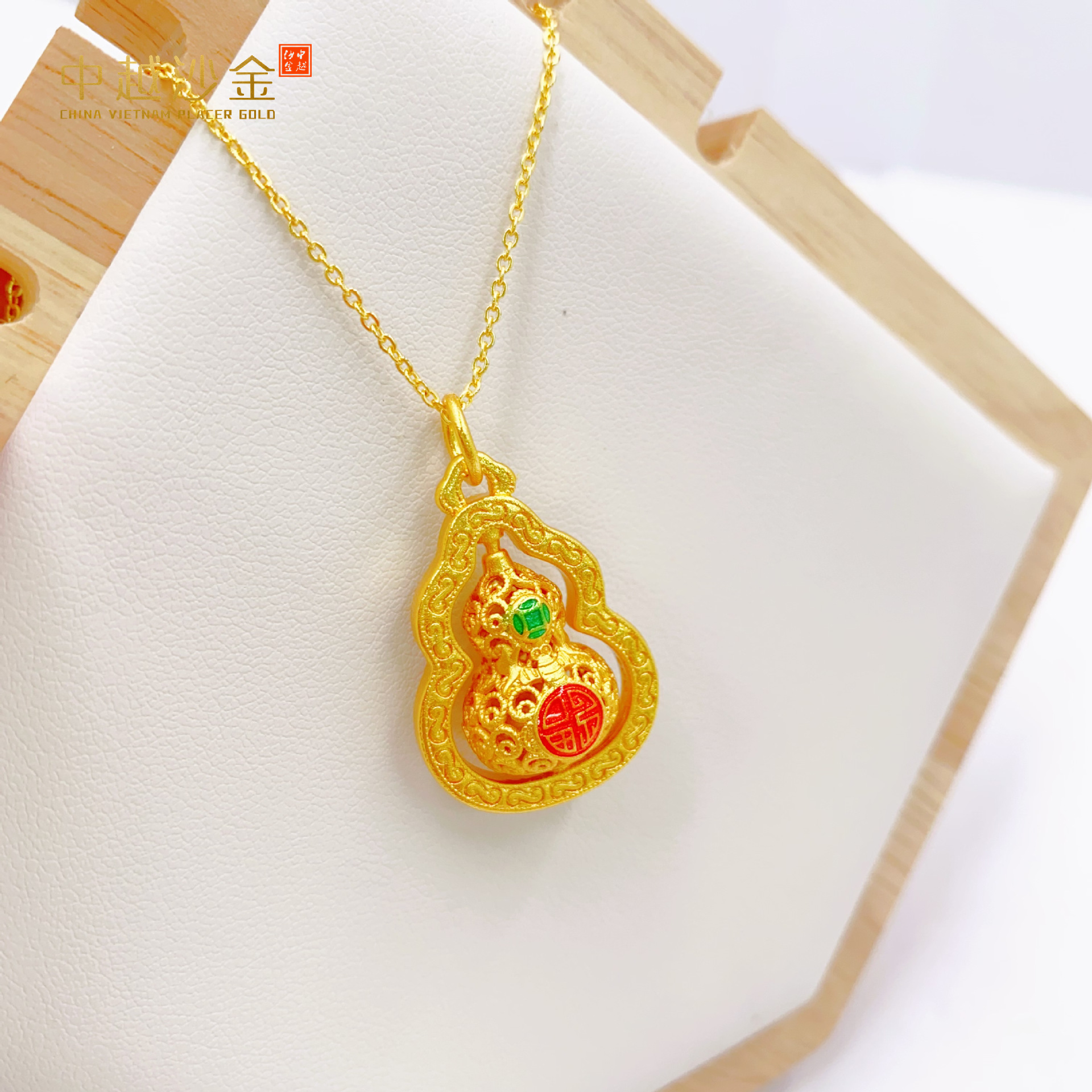 古风可转动时来运转坠子项链古法烧蓝葫芦吊坠 现货吊坠金店同款