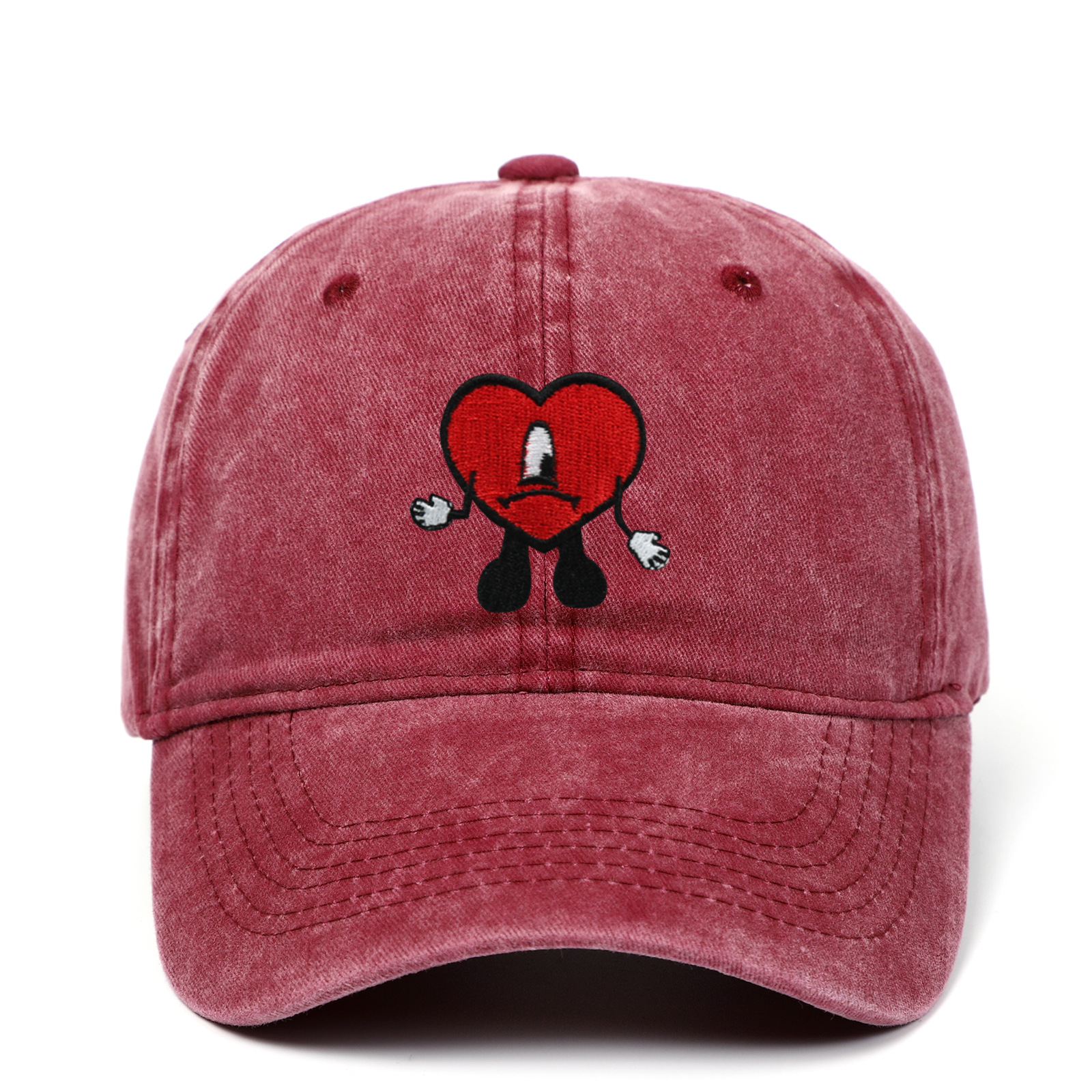 跨境坏兔子刺绣棒球帽欧美说唱歌手兔子帽子 软顶水洗红心棒球帽