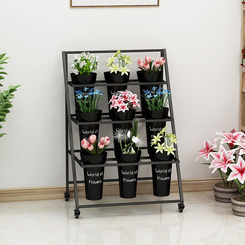 简约摆摊折叠可移动阶梯多层花店花架铁艺鲜花架子花店花桶展示架