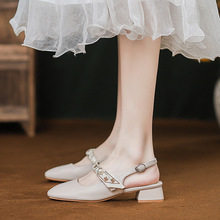 小香风包头凉鞋女外穿2023夏季款法式玛丽珍女鞋仙女风珍珠凉鞋