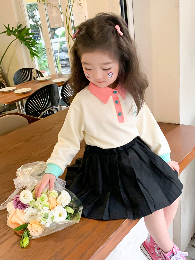 2023 Spring New Girls' Sweater Children Baby Girls' Lapel Children's Long Sleeve Top Korean Fashion Children's Clothing Fashion