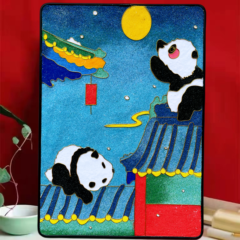 景泰蓝掐丝珐琅画国潮熊猫diy非遗手工艺材料包金丝彩砂装饰摆画
