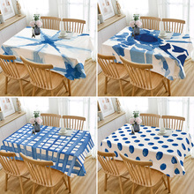蓝色扎染水彩抽象ins易洗餐布棉麻布艺学生宿舍家用桌垫一件代发