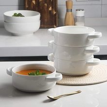 欧式双耳碗甜品碗家用碗碟勺套装糖水碗碟粥点碗双皮奶碗陶瓷餐具