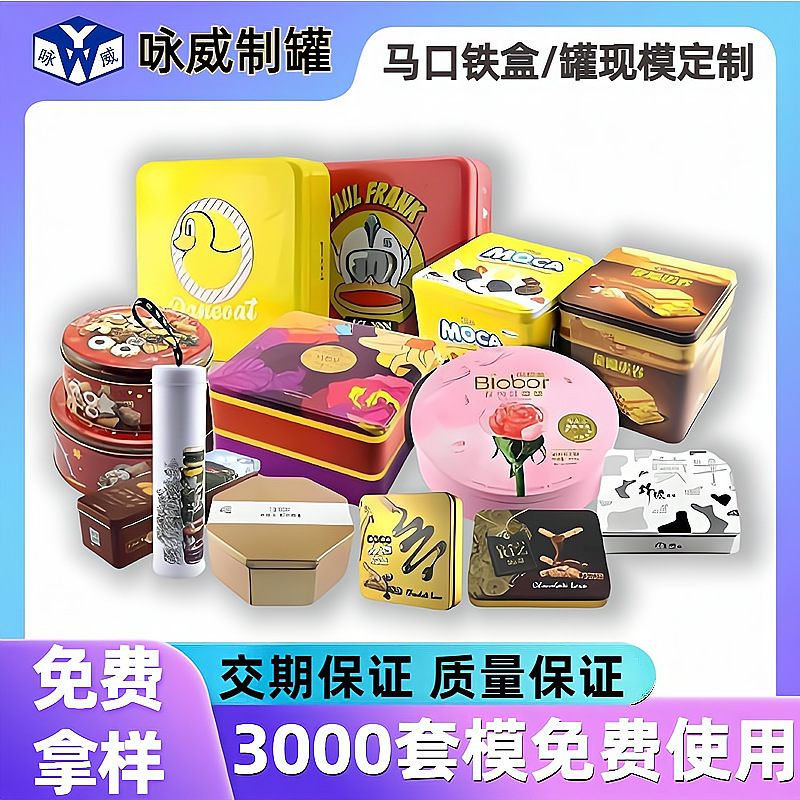 定制马口铁盒包装有图案双层手提长方形食品级饼干密封铁盒铁罐厂