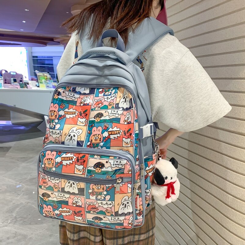 New Printed Student Schoolbag Korean Harajuku Ulzzang Nylon Backpack Cute Girl Ins Backpack for Women