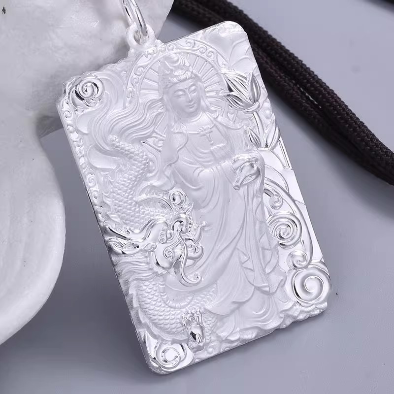 足银999南海观世音菩萨吊坠男士实心吊牌男生纯银项坠挂坠-阿里巴巴