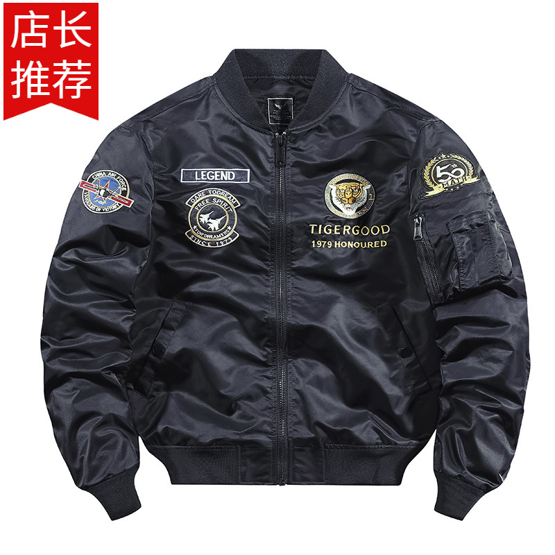 Autumn and Winter Men's New Flight Suit Jacket Motorcycle Suit Men's Retro Embroidered High Quality Slim Thickened Cotton-Padded Jacket Men