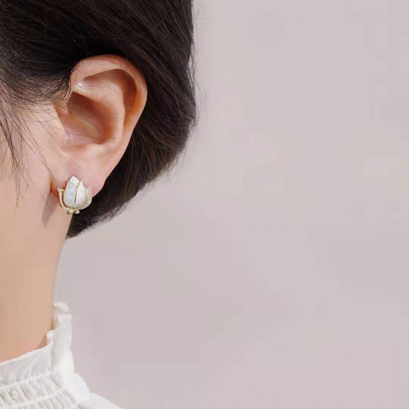 Flower Stud Earrings Sterling Silver Needle Korean Style Super Fairy Diamond Internet Influencer All-Match Earrings