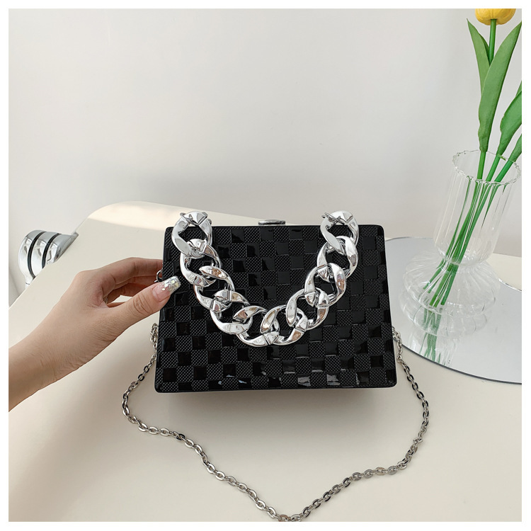 Chain Small Bag for Women 2022 New Fashion Trending Shoulder Square Plaid Small Square Bag Western Style Crossbody Box Bag