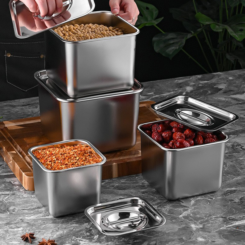 跨境批发不锈钢方形味盅调料缸调味罐带盖厨房商用猪油盅奶茶调味
