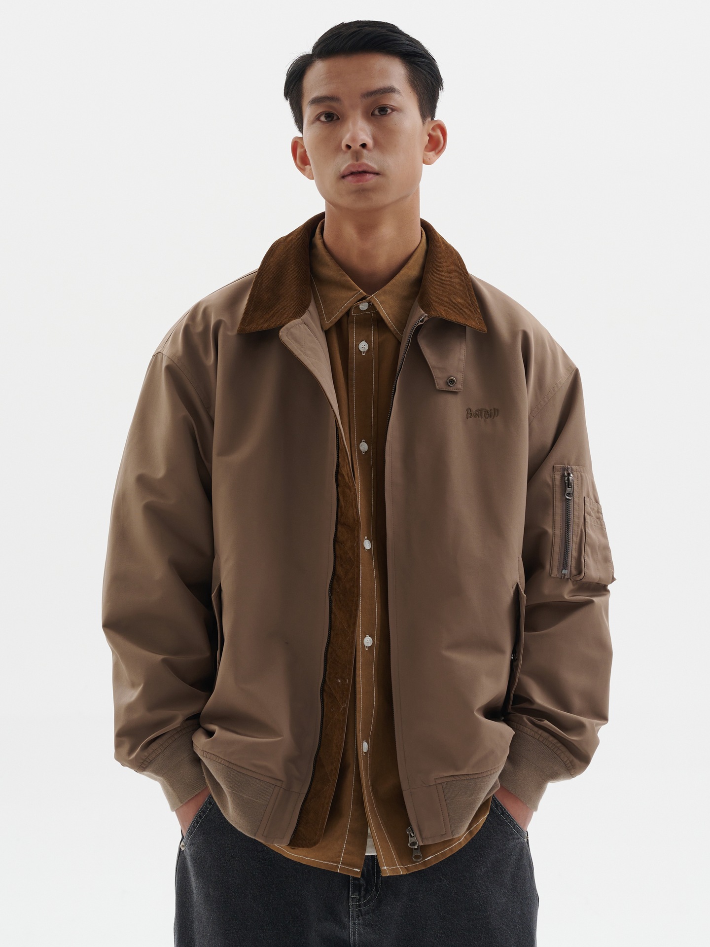 buttbill三防teflon日系复古拉链棒球服飞行夹克灯芯绒外套男女潮