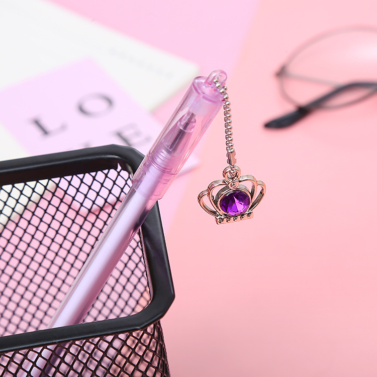 Internet Hot Girlish Crown Gem Pendant Gel Pen Fresh Stationery Student Hanging Pen Water-Based Sign Pen