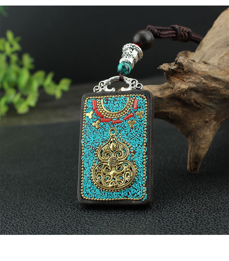 复古尼泊尔唐卡象神黑檀木吊坠项链男女百搭佛系民族风毛衣链配饰