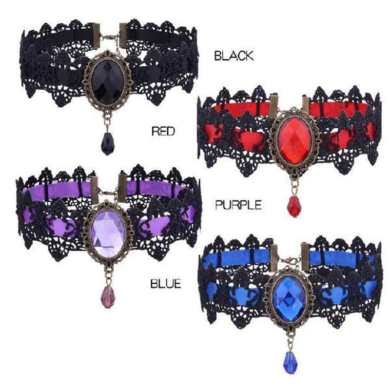 Europe and America Cross Border Hot Sale Necklace Gothic Retro Punk Choker Lace Necklace Woven Necklace Clavicle Chain for Women