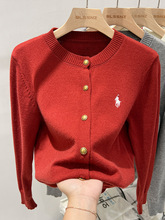 红色刺绣针织开衫女春季2024新款设计感小众上衣宽松长袖毛衣外套