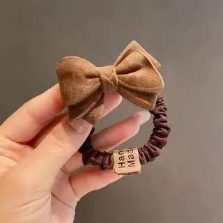 Korean Autumn and Winter Coffee Color Bow Headdress Plush Hair Band Hair Rope Winter Rubber Band Female Hair Tie Online Celebrity Ins Hair Rope