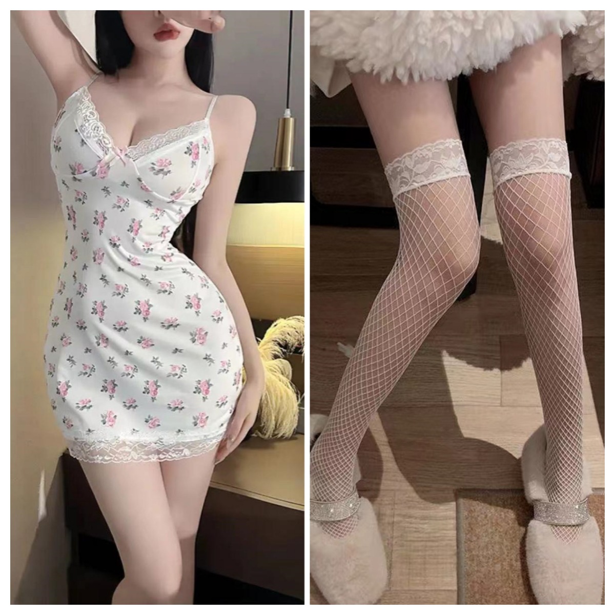 Sexy Lingerie Sexy Pure Desire Floral Slip Dress plus Size Lace Nightdress Can Go out Bed Teasing Seduction Pajamas