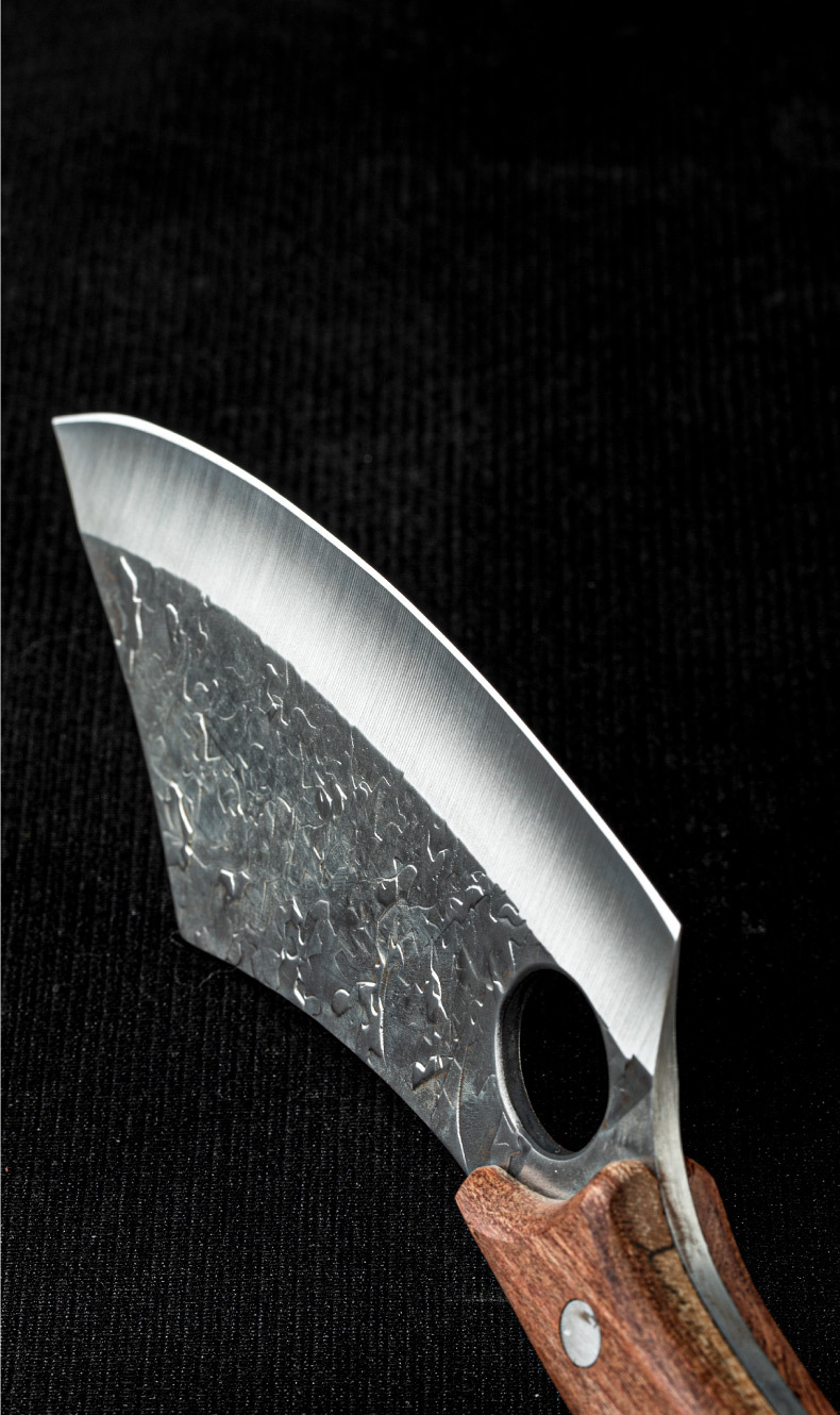 锻打指环尖头小菜刀小弯刀锤纹花梨木剔骨刀高碳钢家用户外多用刀