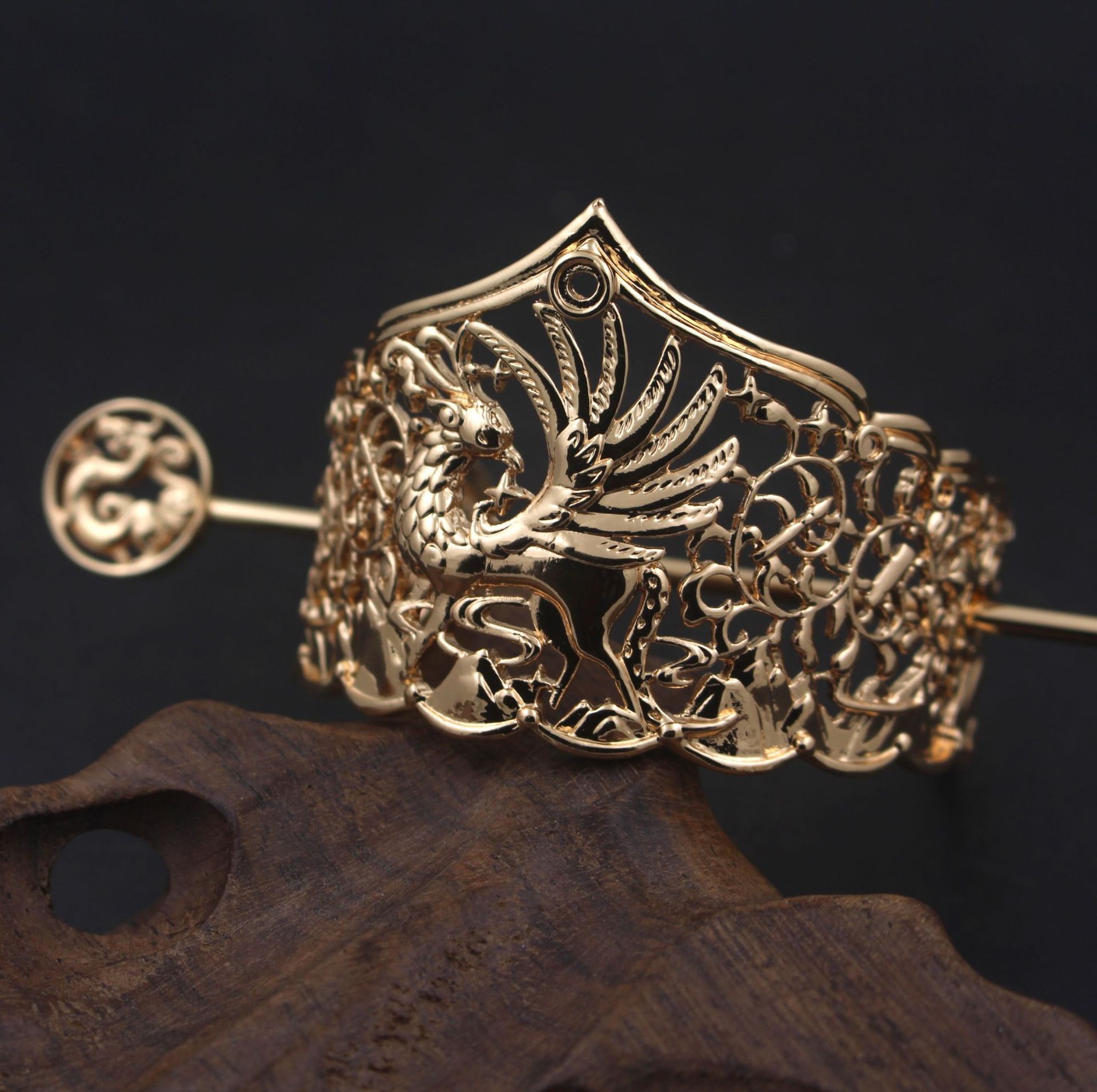 古风铸铜凤凰发冠 男士头冠古装影视道具diy材料配件60*45mm