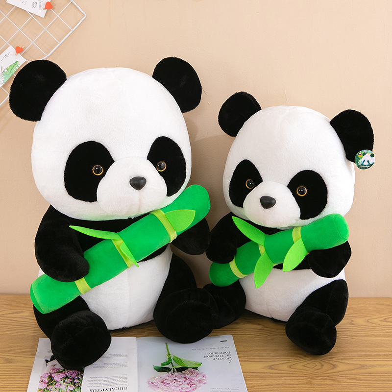 cross-border foreign trade simulation panda plush toy holding bamboo panda doll giant panda national treasure doll factory wholesale