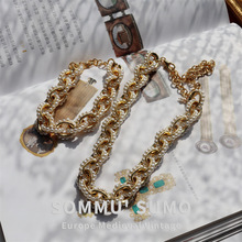厂家直供vintage中古项链耳环套装复刻珍珠短款手链铜镀真金