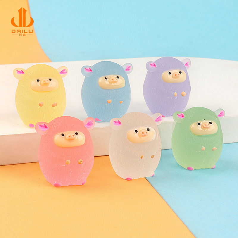 internet celebrity luminous three-dimensional pig doll diy cream glue decoraive hangings keychain blind box toy resin accessories