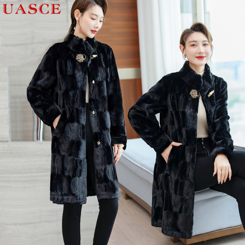 2022新款中长款贵妃貂皮毛一体水貂绒丹麦貂冬季高档皮草皮衣大衣